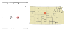 Russell County Kansas Incorporated and Unincorporated areas Bunker Hill Highlighted.svg