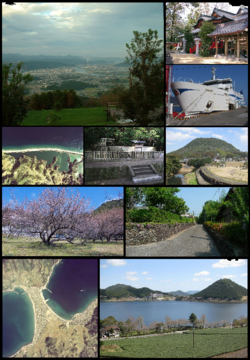 From top to bottom, left to right: Niita Shrine, Kamikoshiki Island Nagame-no-hama , Iriki Fumoto, Imutaike, Panorama of Satsumasendai