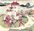 Čeština: Kresba švýcarské tvrze Pfäffikon (c. 1530)