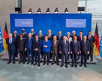 World leaders in blue, Berlin Summit, 2020