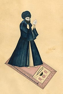 a drawing of Mohammad Bagher Shafti while in namaz (praying)