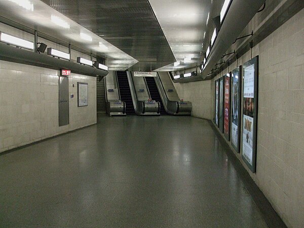 Escalators leading to Waterloo East station from Southwark tube station.