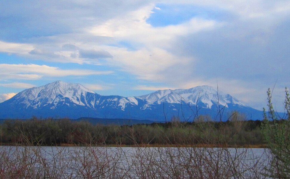 The Spanish Peaks in southern Colorado are two prominent mountains which can be seen for many miles.