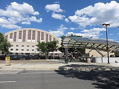 Head house of Stadium–Armory station in 2017