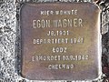 "Hier wohnte Egon Wagner, Jg. 1931, deportiert 1941 Lodz, ermordet 10.9.1942 Chelmno"