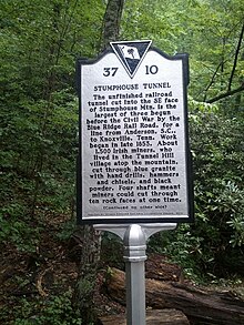 Sign near entrance to the tunnel Stumphouse Tunnel sign, front side.jpg