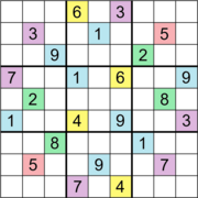 A Sudoku with 24 clues and complete geometric symmetry Sudoku Puzzle (a puzzle with total symmetry) trimmed.png