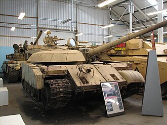 An Iraqi modification of the T-55 tank, used during the battle. T-55AD 1 Bovington.jpg