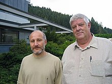 Tabachnikov (on the left) with Dmitry Fuchs in Oberwolfach, 2006 Tabachnikov Dmitry Fuchs.jpg