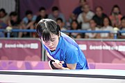 Deutsch: Tischtennis bei den Olympischen Jugendspielen 2018; Tag 9, 15. Oktober 2018; Mixed, Finale, Mixed-Doppel – Miu Hirano (JPN) gegen Sun Yingsha (CHN) 2:3 English: Table tennis at the 2018 Summer Youth Olympics at 15 October 2018 – Mixed Final, Mixed-Double – Miu Hirano (JPN) Vs Sun Yingsha (CHN) 2:3