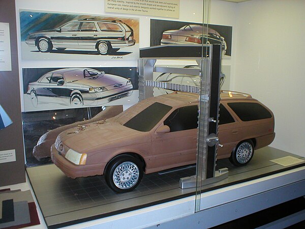 1983 Taurus wagon clay model along with many of the original design sketches.