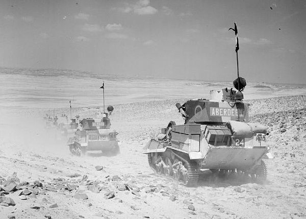 British Light Tanks MK VIB of the 7th Armoured Division on patrol in the desert, 2 August 1940.