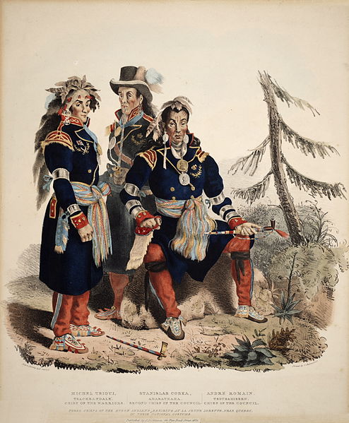 Three Huron-Wyandot chiefs from Wendake. New France had largely peaceful relations with the Indigenous people, such as their allies the Huron. After t