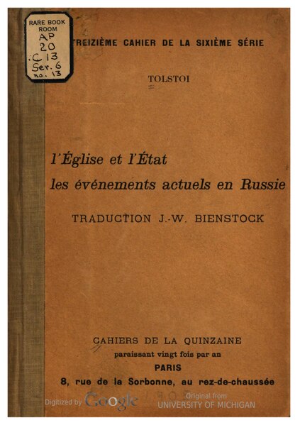 Fichier:Tolstoï - L’Église et l’État, 1905.djvu