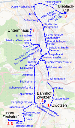 Gera tramway network, 2013. Tram map of Gera.svg