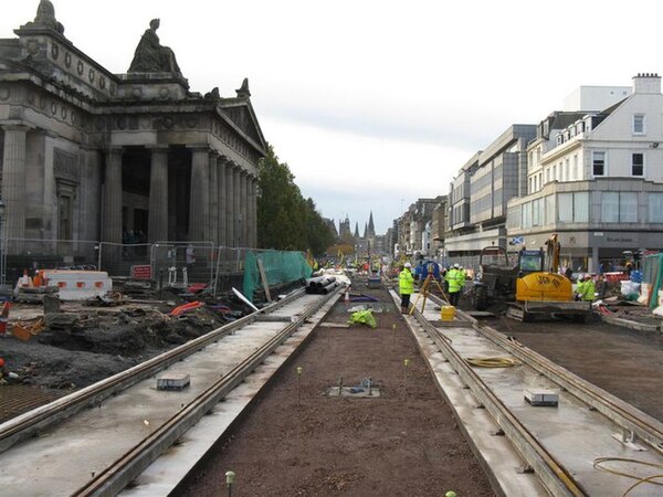 Tracks being laid on Princes Street in November 2009