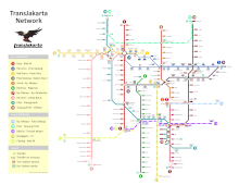 Transjakarta system map as of 2011 TransJakarta Network 2011.gif