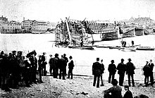 The Dixon (Ill.) Truesdell Bridge Collapse, May 1873. View: looking south. Truesdell Bridge Collapse, view from the north.jpg