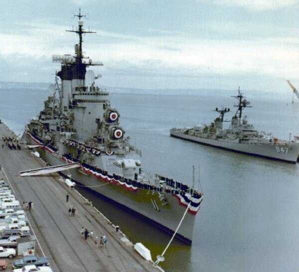 Chicago during her commissioning ceremony in San Francisco in 1964, following her massive, five-year rebuild as a guided missile cruiser