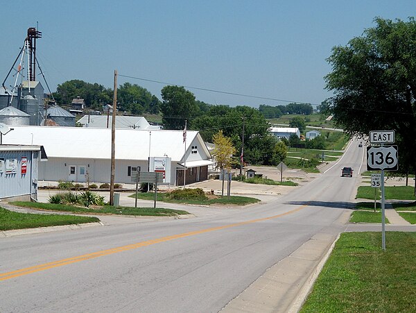 US 136 runs east in Rock Port, Missouri