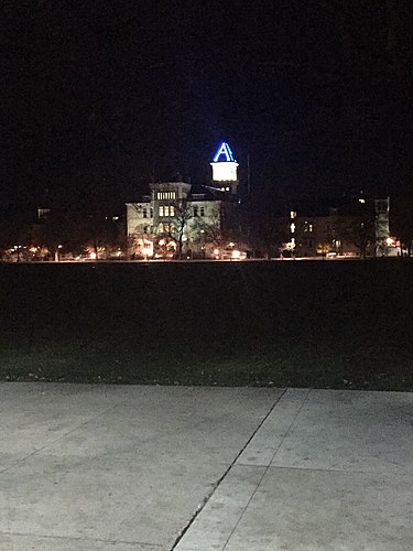 Old Main at night, November 2016 Utah State University Old Main at night.jpg