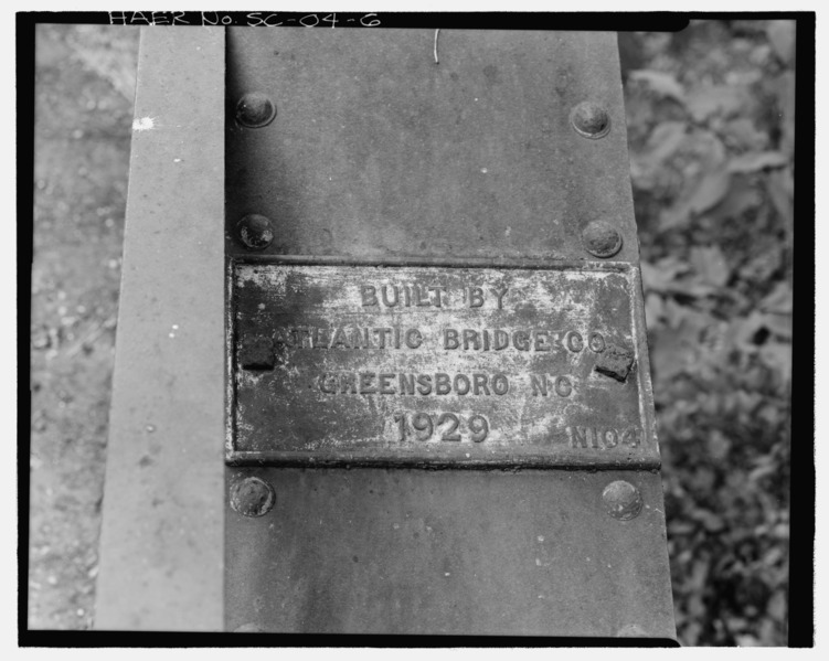 File:VIEW OF BRIDGE PLATE LOOKING NORTH - Road S-47 Bridge, Spanning Deep Creek on Road S-47, Ruby, Chesterfield County, SC HAER SC-04-6.tif