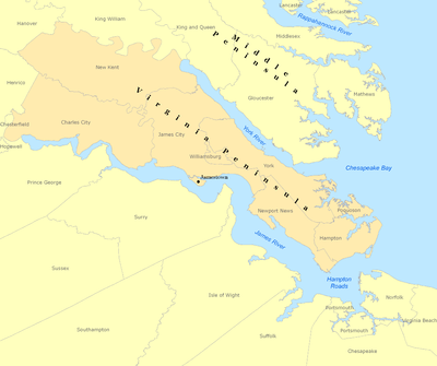 The Virginia Peninsula is highlighted in orange Virginia-peninsula.png