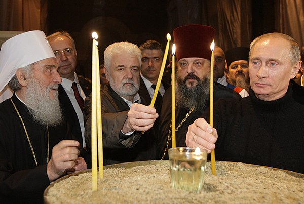 Irinej with Vladimir Putin, President of Russia, in Church of Saint Sava, Belgrade (2011)