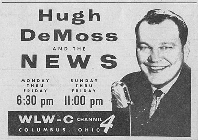 1957 TV Guide Advertisement for WLW-C (WCMH) News with longtime anchor Hugh DeMoss, later Franklin County, Ohio Commissioner.