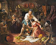 ドイツの画家Wilhelm Schumannの1846年の絵画。画面右上の布物は洗濯ばさみで留めてある。
