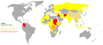 Map showing origin countries of refugees /asyl...