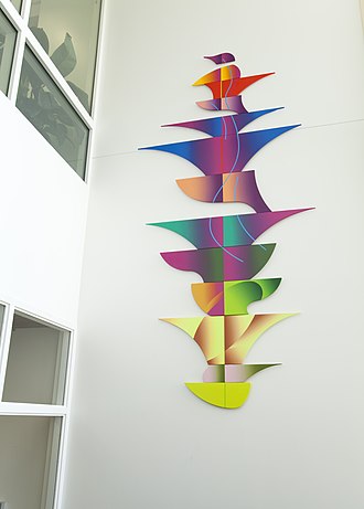 Sailboat Disguise in the auditorium lobby of the Student Wellness Center at Florida State University. Acrylic paint on wood. 12' tall. (Painting by Ray L. Burggraf, 2012) "Sailboat Disguise" by Ray L. Burggraf.jpg