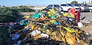 Bags with tar collected on the shores of Haifa in the area near Israel Oceanographic and Limnological Research