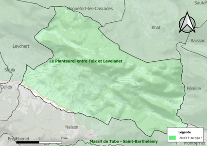 Carte de la ZNIEFF de type 1 sur la commune.