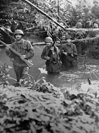 "Dogfaces" of the 172nd Infantry Regiment patrolling New Georgia, 1943 172nd Infantry at Battle for Munda, 1943, WWII.JPG