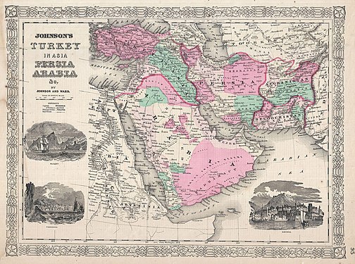 نقشه‌ای ترسیم‌شده از خاورمیانه به سال ۱۸۶۶ م. ترسیم‌شده توسط آلوین جوئت جانسون