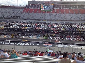 Qualifying for the race 2016 Bass Pro Shops NRA Night Race qualifying from frontstretch.jpg