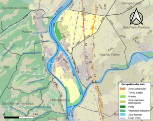 Carte en couleurs présentant l'occupation des sols.