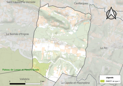 Carte de la ZNIEFF de type 2 sur la commune.