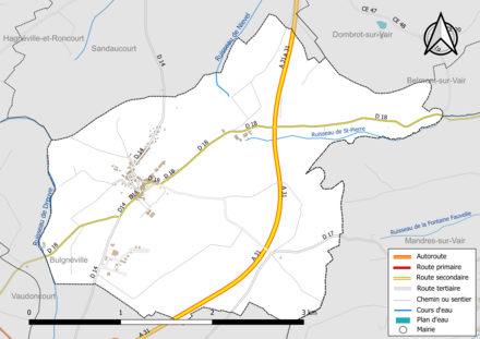 Carte en couleur présentant le réseau hydrographique de la commune