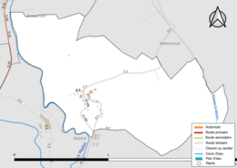 Carte en couleur présentant le réseau hydrographique de la commune