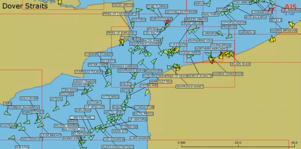 A ship can see where other ships are (this is the English Channel)