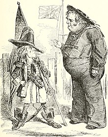 A December 1861 cartoon in Punch magazine in London ridicules American aggressiveness in the Trent Affair. John Bull, at right, warns Uncle Sam, "You do what's right, my son, or I'll blow you out of the water." Abraham Lincoln and the London Punch; cartoons, comments and poems, published in the London charivari, during the American Civil War (1861-1865) (1909) (14782634093).jpg