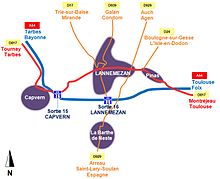 Accès routiers à Lannemezan.