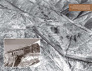 File:Aerial view of the Changjin (Chosin) Reservoir penstocks in 