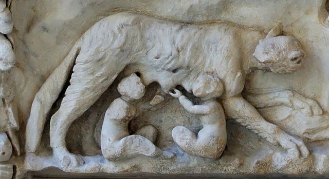 She-wolf and twins Romulus and Remus from an altar to Venus and Mars