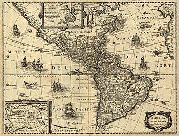 America noviter delineata, ’n 17de eeuse kaart van Jodocus Hondius wat die Amerikas vertoon.