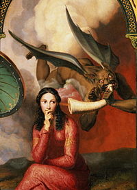 Дьявол забирает душу девушки. Иллюстрация Андре Жак Виктор Орсела. XIX век.