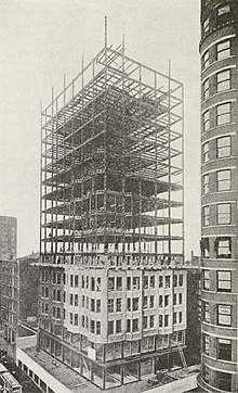 A steel skeletal frame, like that of the Fisher Building (1895-1896), meant the height of a building was no longer limited by the strength of its walls. Annual report of the Board of Regents of the Smithsonian Institution (1903), cropped (18249937699).jpg