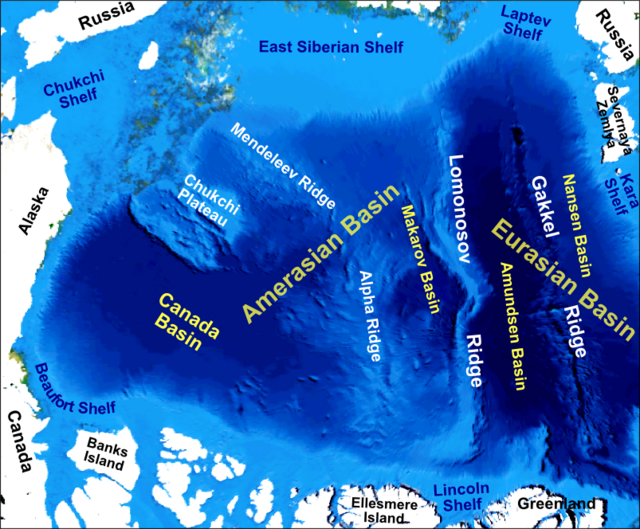 Mapa batimétrico/topográfico del océano Ártico y los alrededores